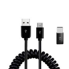 For Galaxy S20/S21/S23/S24/FE - Coiled USB Cable Charger Cord Micro-USB to