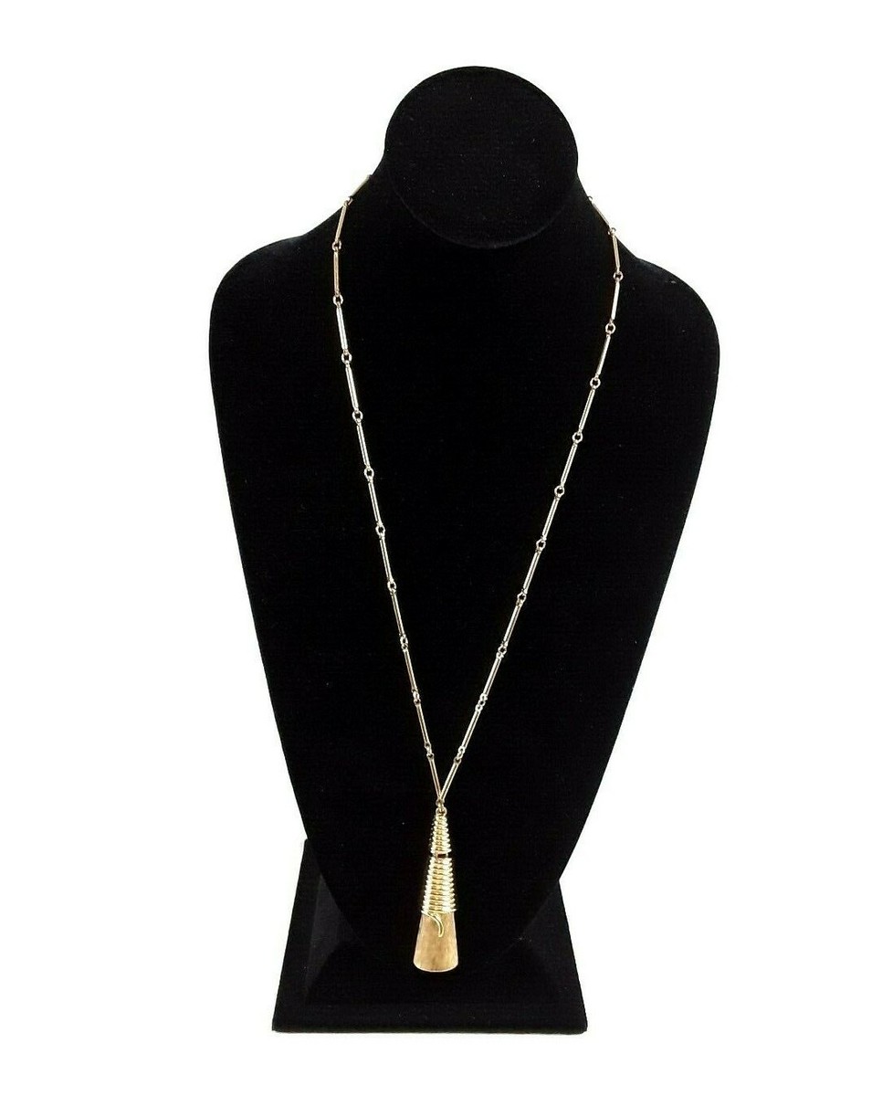 Monet Gold Tone Matte Glossy Cone Signed Pendant 27