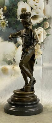 Italienische Jungen Geige Adrien Gaudez Bronze Statue Handgemacht Von Lost Wachs