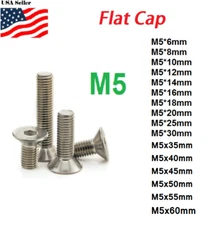 M5 metric 5mm to 50mm Hex bolt Flat head Stainless Steel Allen Screw Countersunk