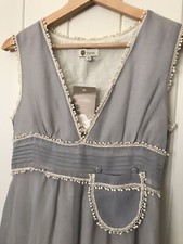 BNWT 159 MA Grey Summer Elegant Lined Artisan Pom Pom Boho Dress Size S UK 10