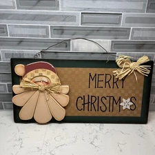 Wooden MERRY CHRISTMAS plaque - Santa Wood holiday sign wall decor