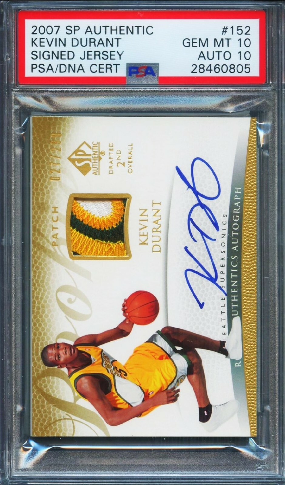 Image 1 - 2007-08 SP Authentic Kevin Durant RC 3-Color RPA /200 PSA 10 PSA/DNA 10 AUTO