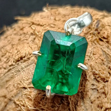 Certified 18.56 Ct Natural Emerald 925 Solid Silver Emerald Cut Pendant Gemstone