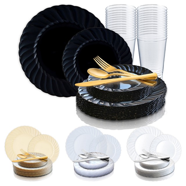 Round Flair Disposable Plastic Dinnerware Wedding Party Package Plates