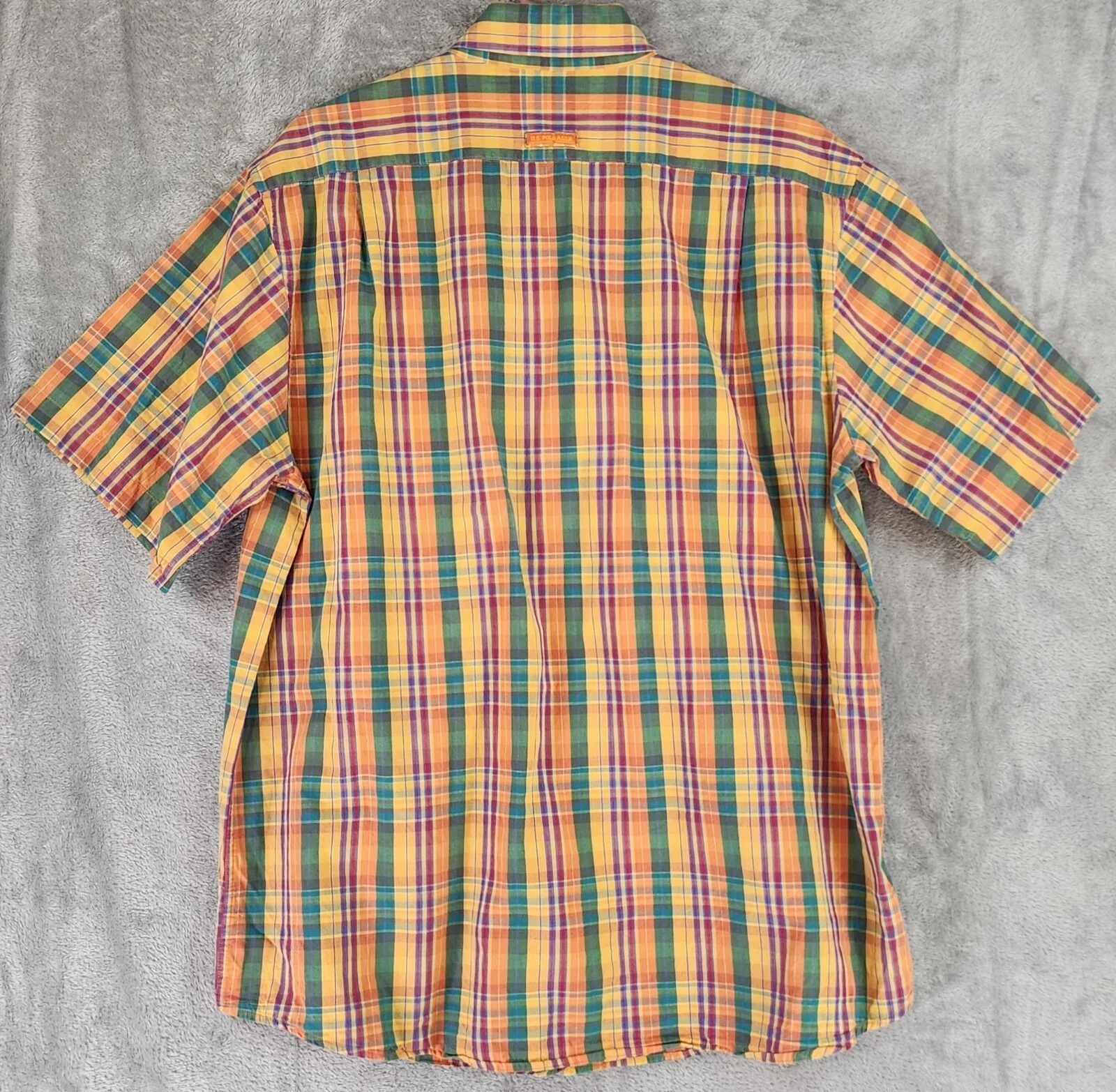 US Polo Assn Shirt Mens Large Orange Plaid 90s Preppy Casualcore Button Up Top
