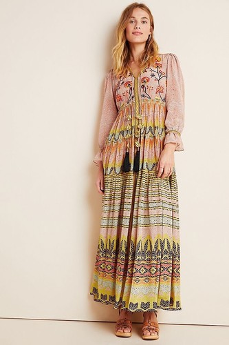 Anthropologie Giorgia Embroidered Maxi 