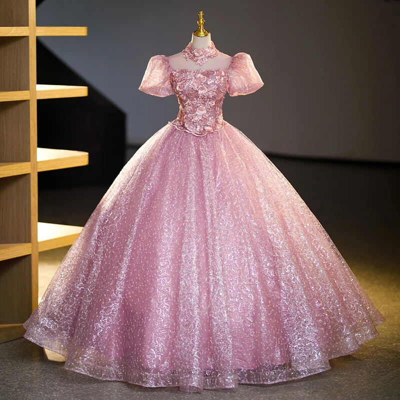 pink dress expensive Chic A-line Sweetheart Applique Lace Long Prom Dress Hot Pink Beautifu SELINADRESS