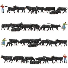 36pcs Model Trains HO Scale 1:87 Painted Black Cows Cattle Shepherd Farm Animals