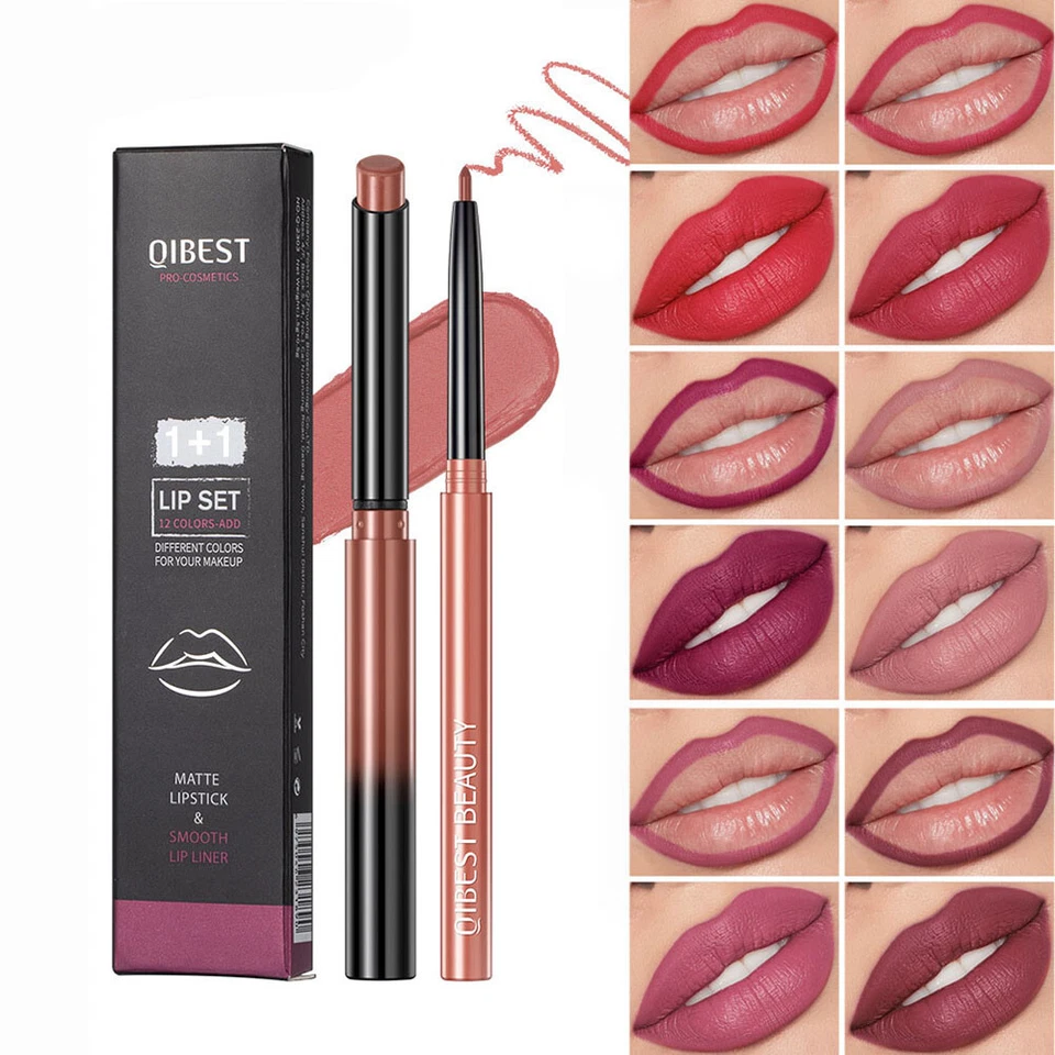 2pc Lip Liner Lipgloss Set Waterproof Matte Liquid Lipstick Pencil Long Lastin 」 - Image 2 of 4