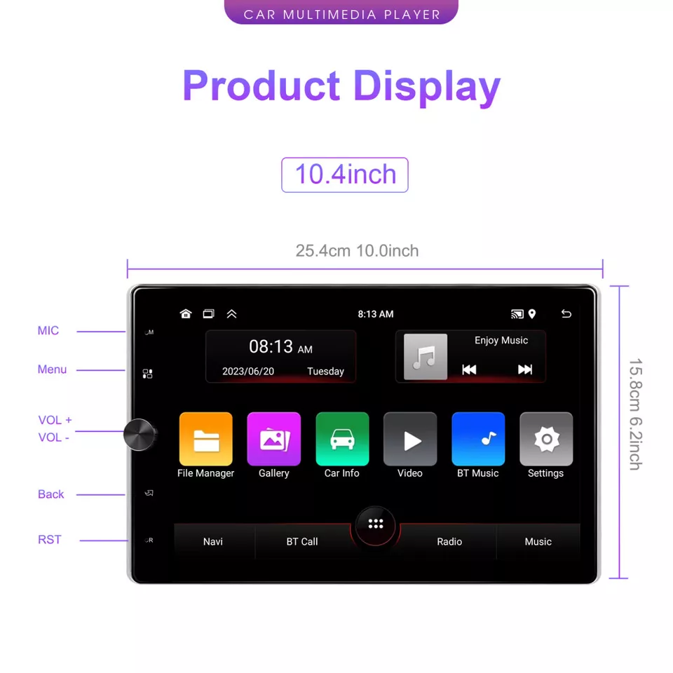 1DIN 10.4'' Android 13 2+64GB Car Stereo Carplay GPS Navi Wifi MP5 Mirror link - Image 4 of 4
