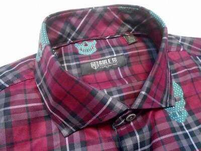 Rule 18 Bobby Jones Dark Red Tartan Plaid with Skulls Sport Shirt NWT Large $125