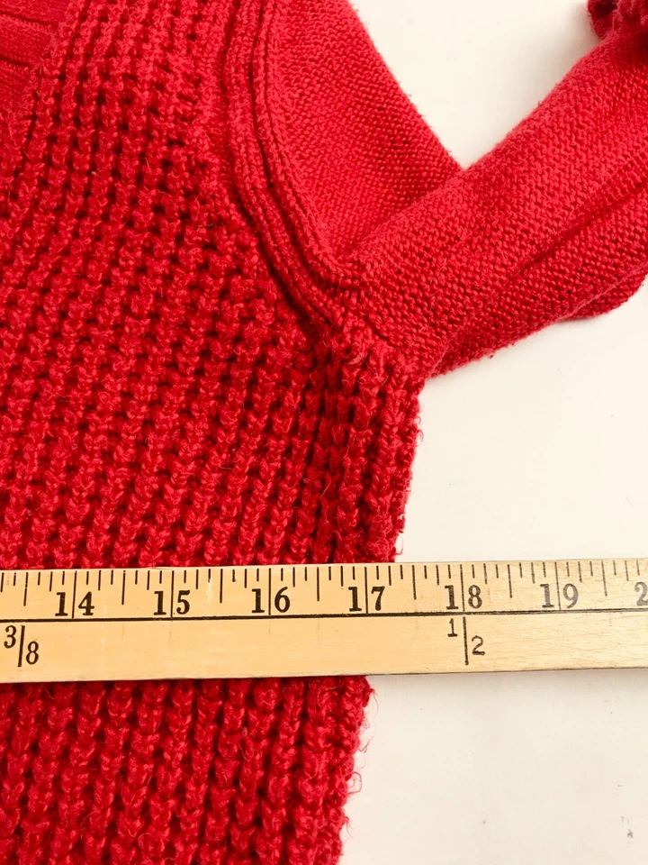 Suéter DKNY Para Mujer Talla Pequeña Rojo Pullover Cuello en V Bordes Acanalados Cordón Tejido Foto 4 de 4