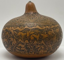 Vintage Peruvian Story Telling Gourd Finely Detailed Hand Carved Rattle