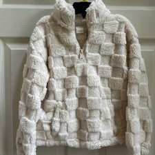 Unisex Kids 4/5 Off Ivory Soft Pullover V-Neck Zip Long Sleeve With Hand Pocket