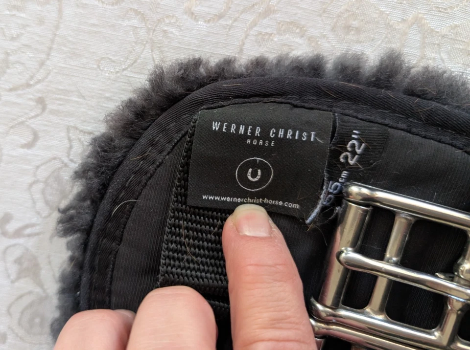 Black Werner Christ Anatomic Sheepskin Dressage Girth - 22” / 55cm, Lightly Used - Image 2 of 3