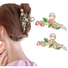 Hair Clip 2Pcs Cute Strawberry Metal Hair Claw Strong Non Slip Hold Hair Jaw Pin