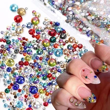 1140Pcs Colorful Rhinestones Nail Charms,3D Sparkling Flat Back Nail Rhinestones