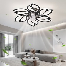 26'' Ceiling Fan with LED Light Black Flower Flush Mount Remote APP Control Kit