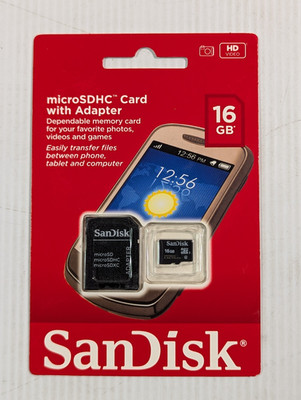 SanDisk MicroSDHC Card with Adapter Sealed 16GB Memory