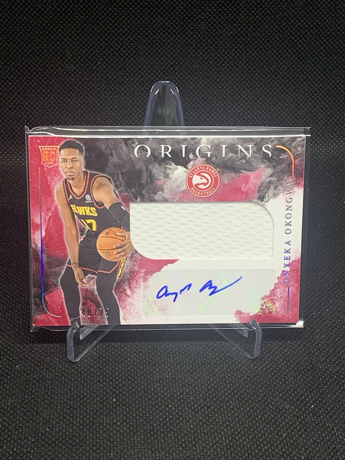 2020-21 Origins Rookie Jersey Autographs Onyeka Okongwu RC RJA-ONY Red /75 Hawks