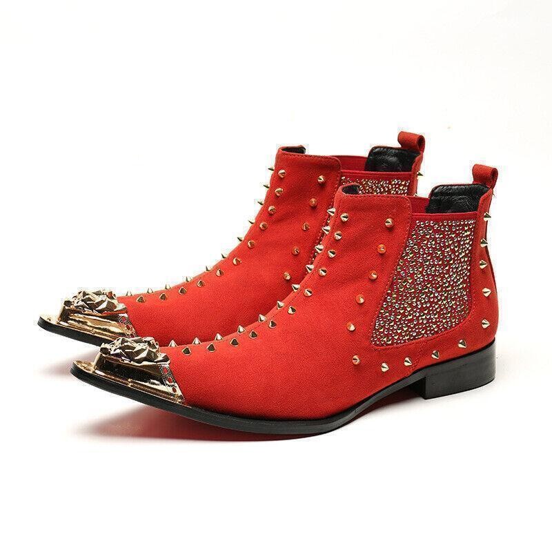 Moda Para hombres Puntera Punta Tachonada Remaches Botines Informales Western Club Zapatos