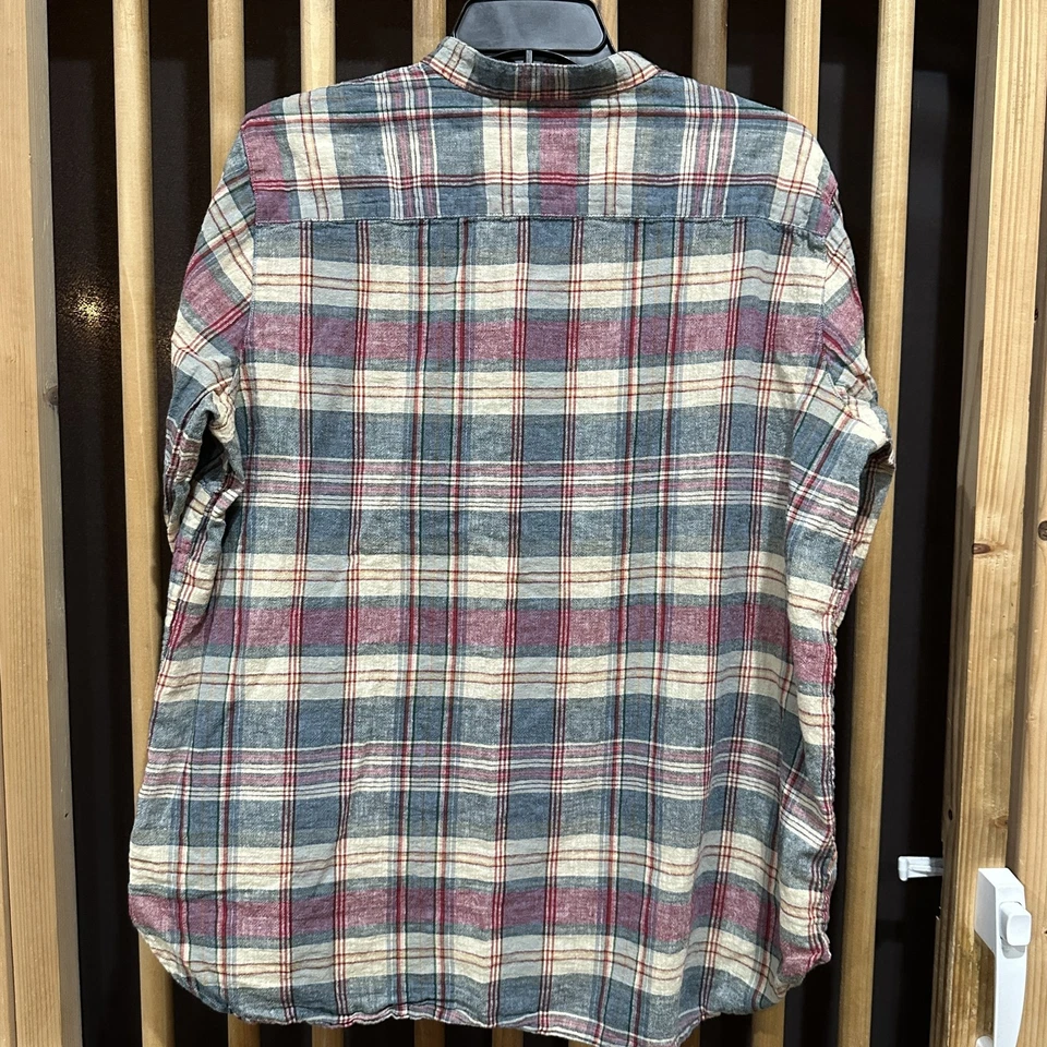 Camisa Chaps para mujer 1X roja verde amarilla a cuadros lino algodón abotonada manga larga Foto 3 de 4