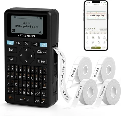 SUPVAN E11 Keyboard & Bluetooth Label Maker Machine with 4 Tapes Rechargeable, V