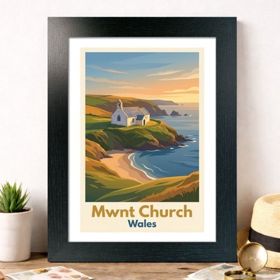 Mwnt Kirche, Wales Reise Poster Giclée Kunstdruck 115-2
