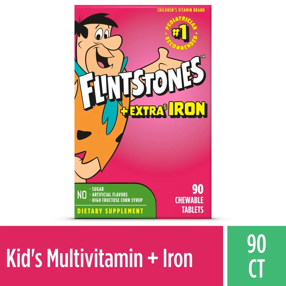 Flintstones Chewable Kids Multivitamins with Extra Iron, Vitamin C & D, 90 Count