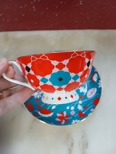 T2 CUP + SAUCER "BLUSHING BLENDS" COLLECTION VIBRANT COLOURS GOLD RIM New Other