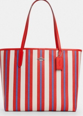 NWT Coach American 🇺🇸 Strips City Tote In Canvas Leather Style