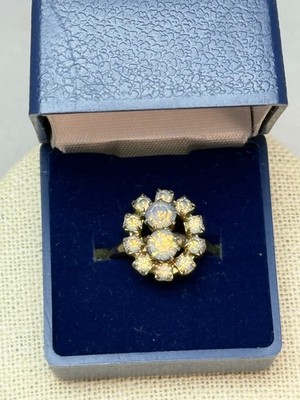 VTG antiq faux opal Cocktail Ring size adjustable open loop band Costume Jewelry