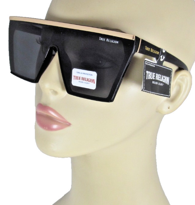 TRUE RELIGION Womens Black Sunglasses 1-PC Lens Gold Brow Accent TR57993-1B-S