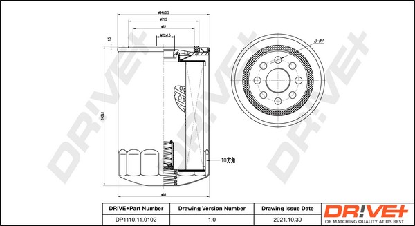 Dr!ve+ DP1110.11.0102 Oil Filter for IRISBUS,IVECO,MITSUBISHI,MULTICAR,OTOKAR,TE