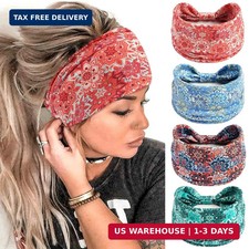 FULZTEY Boho Headbands 4Pcs Wide Floral Knotted Turban, Non-Slip