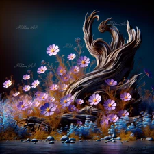 Digital Art Image Nature Flowers Old Tree Background Wallpaper Desktop Decor