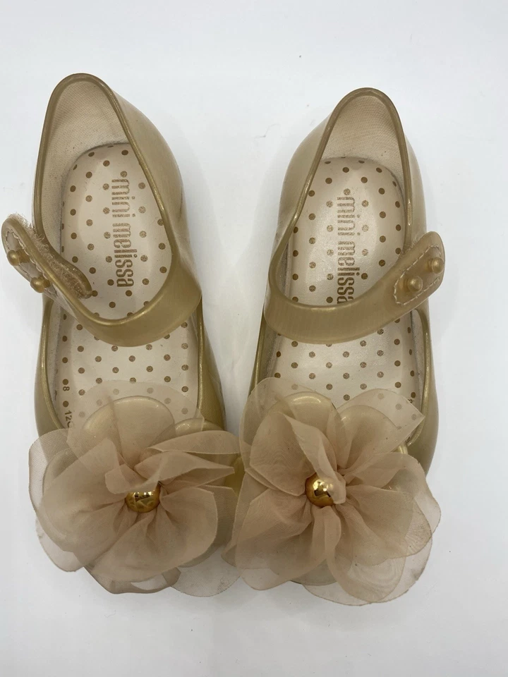 Mini Melissa Kids' Mini Ultragirl Chic mary jane Flower Gold Toddler Size 5 - Image 2 of 4