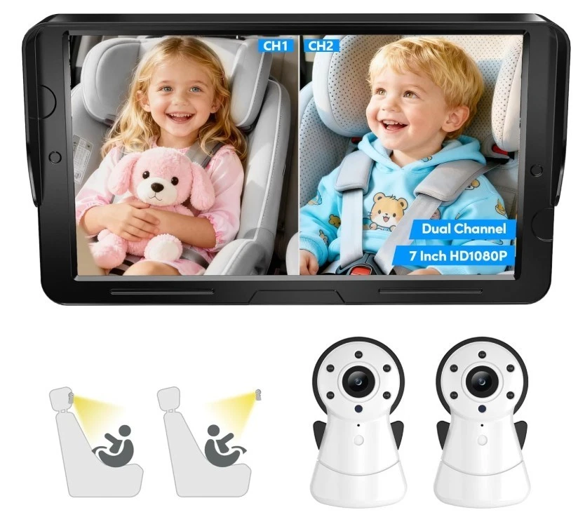 2 Kids Baby Car Camera Dual Monitor 7" Display 1080P Night Vision
Opens in a new window or tab