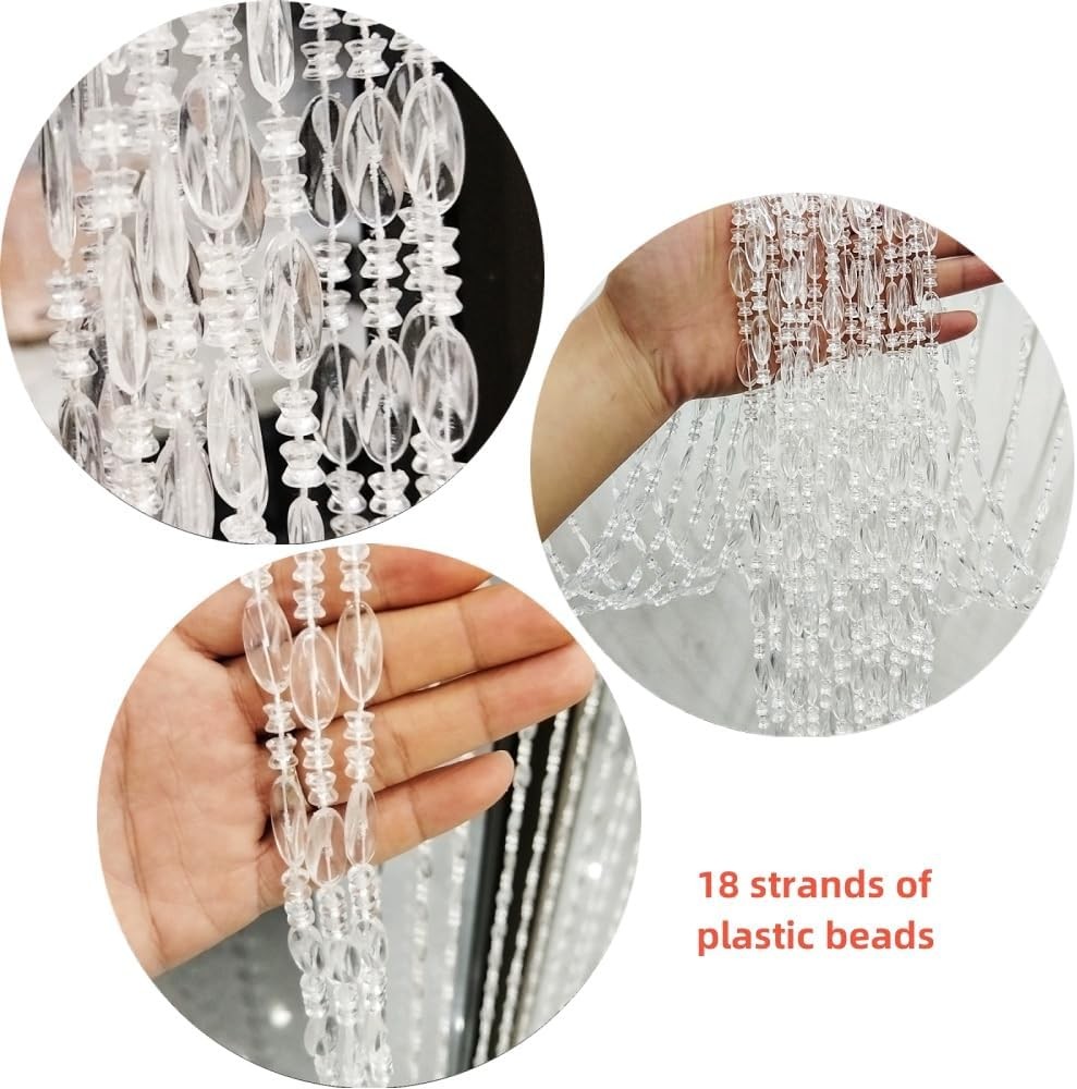 ave split Beaded Curtain Doorways Acrylic 39W x 78.7L (Pack of 1), Clear 