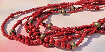Premier Designs Brass Plated Faux Jasper 6 Strand Bead Impulse Necklace, 18 