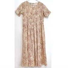 VINTAGE VTG LAURA ASHLEY Cream Beige Pink Floral Cottagecore Midi Tea Dress 12