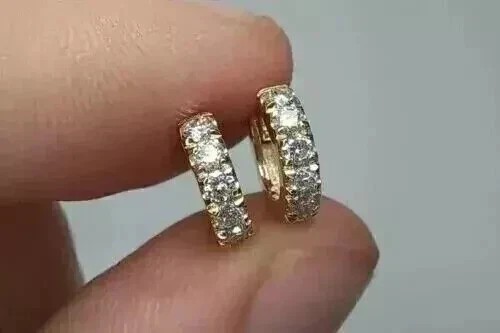 1 Ct Round Cut Real Moissanite Women's Small Hoop Earring 14K Yellow Gold Plated