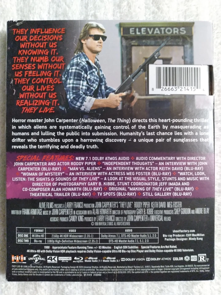 They Live (4K Ultra HD + Blu-ray, 1988) With Slipcover Please Read Description - Image 3 of 4