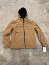 Levi's Jacket Mens Small Brown Sherpa Lined Fleece Softshell Hooded Zip LM2KP012