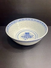 Large Vintage Jingdezhen Rice Porcelain Bowl 7 7/8” Blue and White- EUC