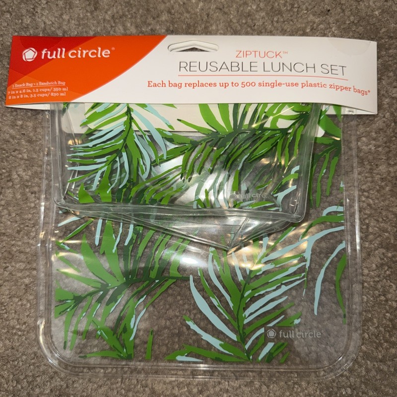 Ziptuck Reusable Plastic Bags Lunch Set-1 Snack Bag & 1 Sandwich Bag Palm Leaves
