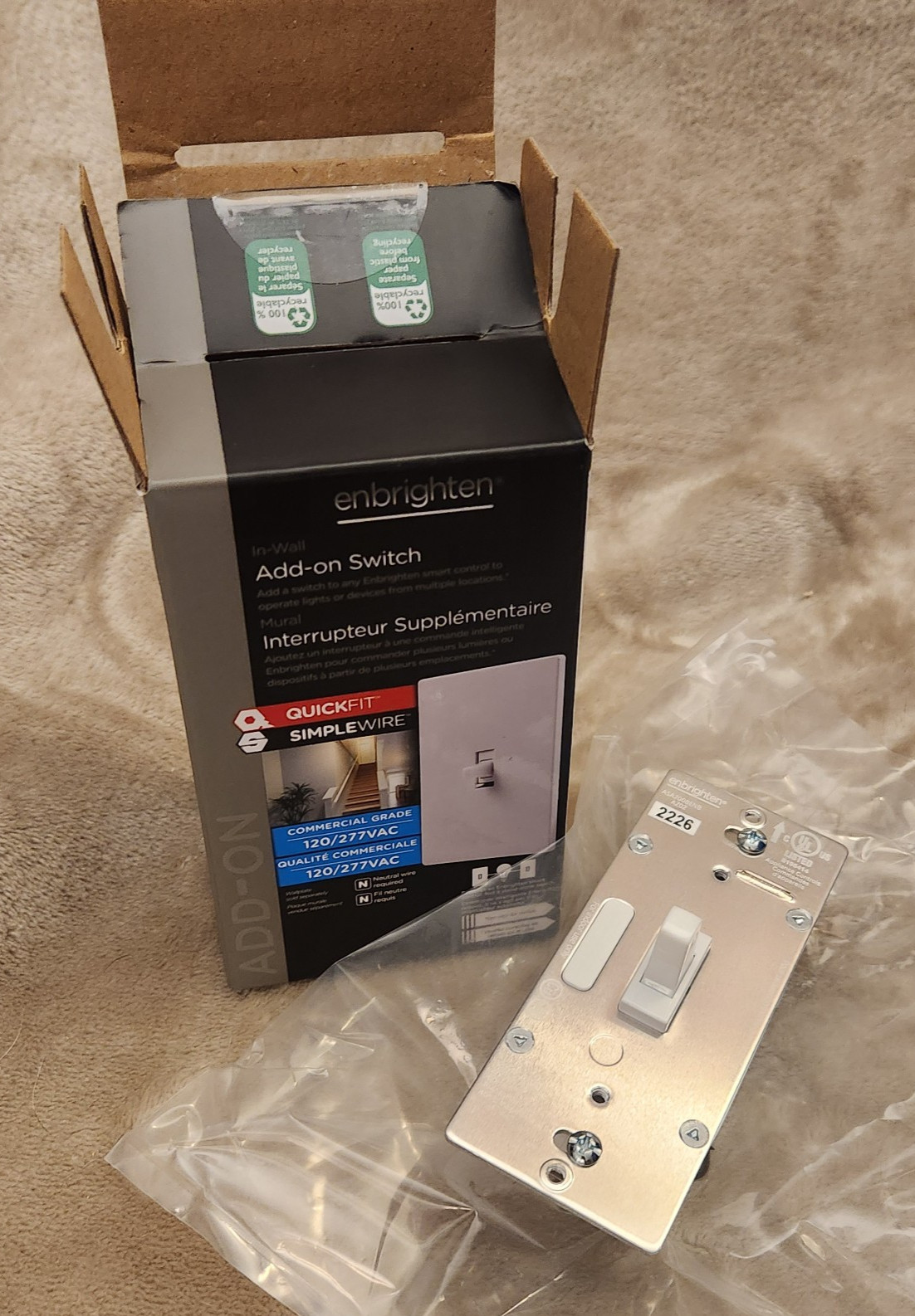 Enbrighten ASA2008ENB Add-On Smart Switch Only Z-Wave Light 