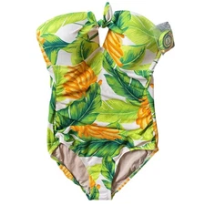 NEW KONA SOL Tropical Print Strapless Full Coverage One Piece Swimsuit Medium