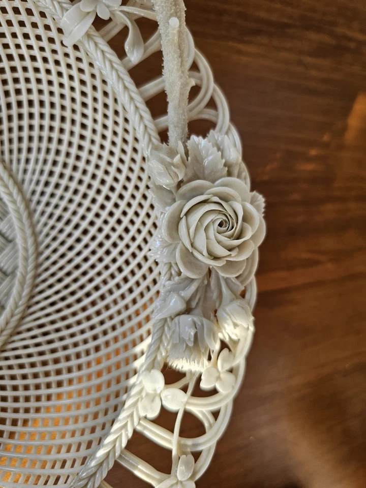 Antique Belleek Sydenham Four Strand Basket Floral Irish Porcelain c1900 24cm - Image 4 of 4